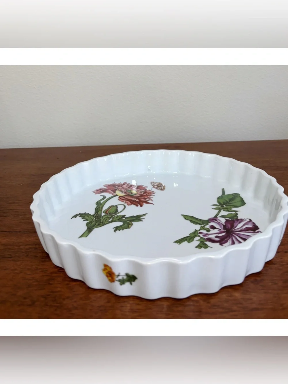 Vintage BIA Cordon Bleu Porcelain Pie Quiche Tart Baking Dish Flower Design 10”